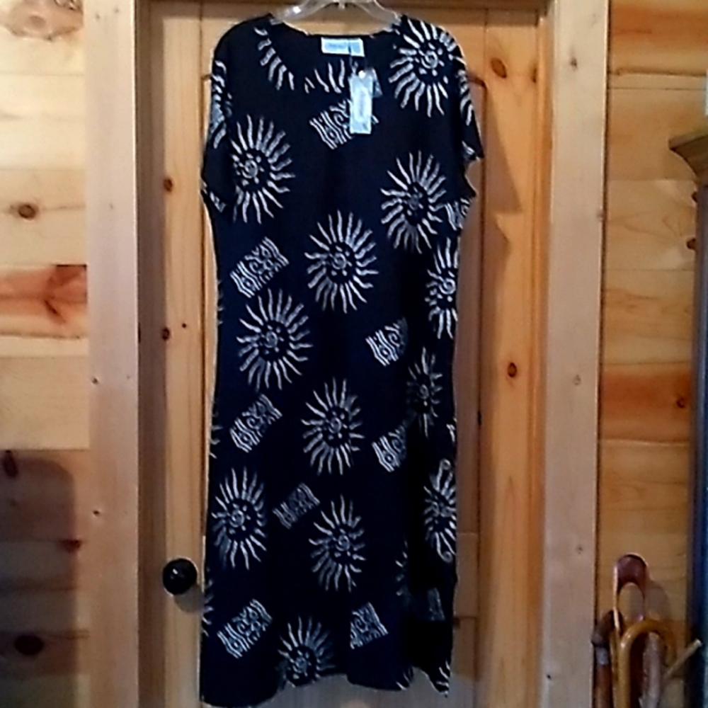 Black Cotton Dress with Aztec Design
